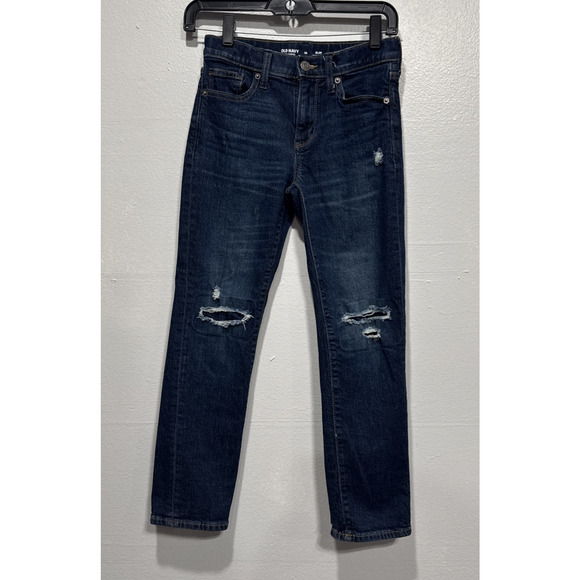 Old Navy Kids 360 Stretch Slim Jeans Boys Size 10 Distressed Blue Denim - Picture 1 of 13
